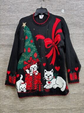 Nut Cracker Ugly Christmas Cats Multicolor Knit Sweater Mens Size M Made in USA